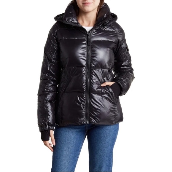 S13 Kylie Gloss Puffer Hooded Jacket Coat - Picture 4 of 10